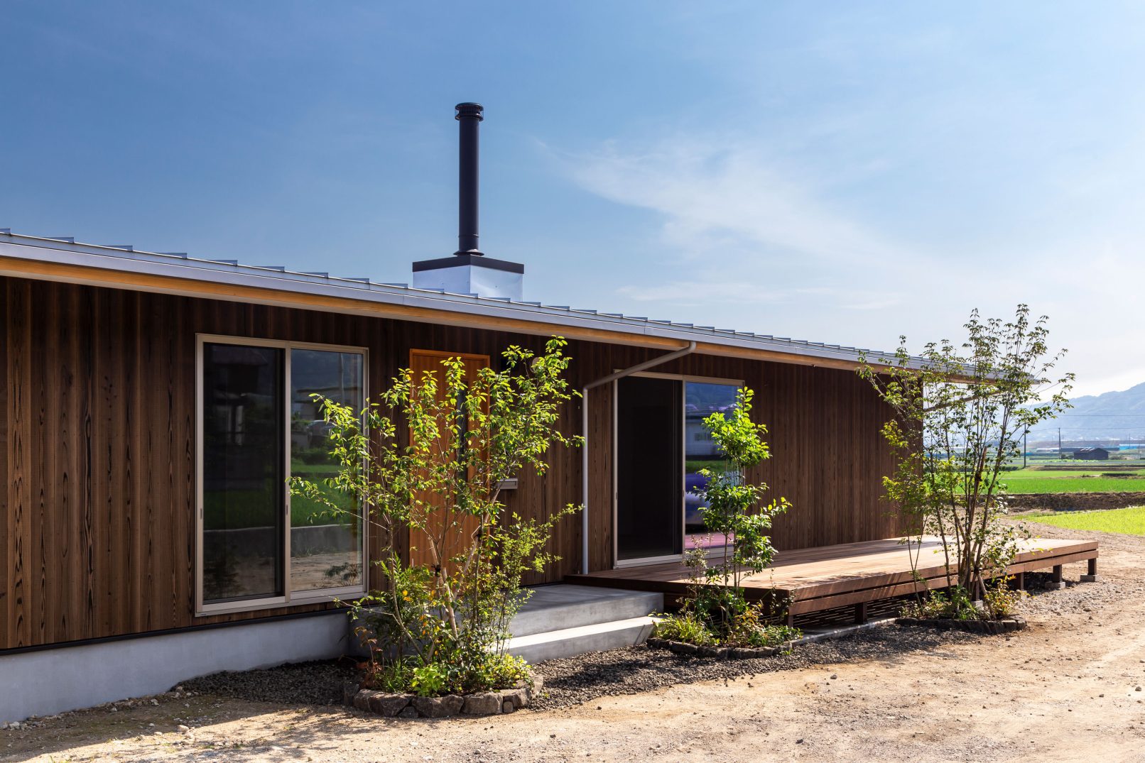 Contemporary countryside home with Yakisugi a.k.a Shousugiban cedar exterior cladding.