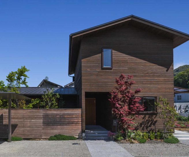 Modern house exterior with Yakisugi a.k.a Shousugiban cedar cladding.