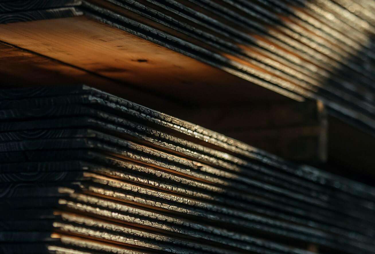 Yakisugi Charred Cedar Boards Stacked Yakisugi a.k.a Shousugiban charred cedar boards.