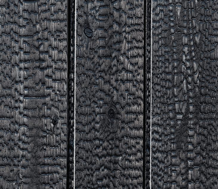 Hakuu Patina coated Yakisugi a.k.a Shousugiban Japanese cedar cladding with deep charred texture and protective finish.
